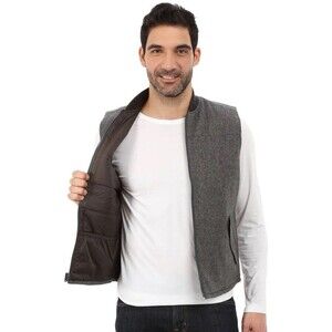 Woolrich Bear Claw Black Gray Wool  Zip Front Vest Jacket Quilted  XL